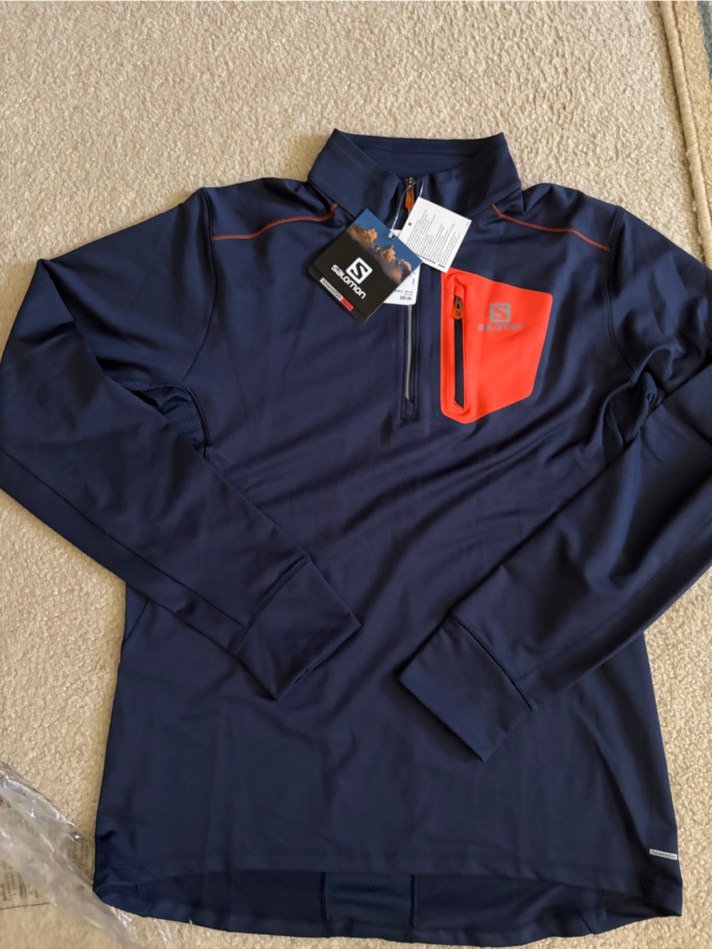 Salomon Navy Blue Performance Jacket with Orange Accent